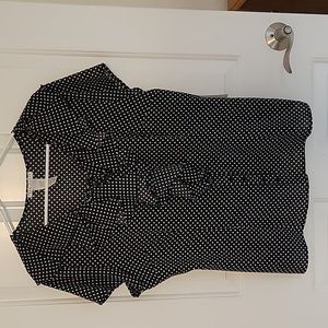 Fred David Ruffled, Button Down, Size XL, Black/White Polka Dot Pattern